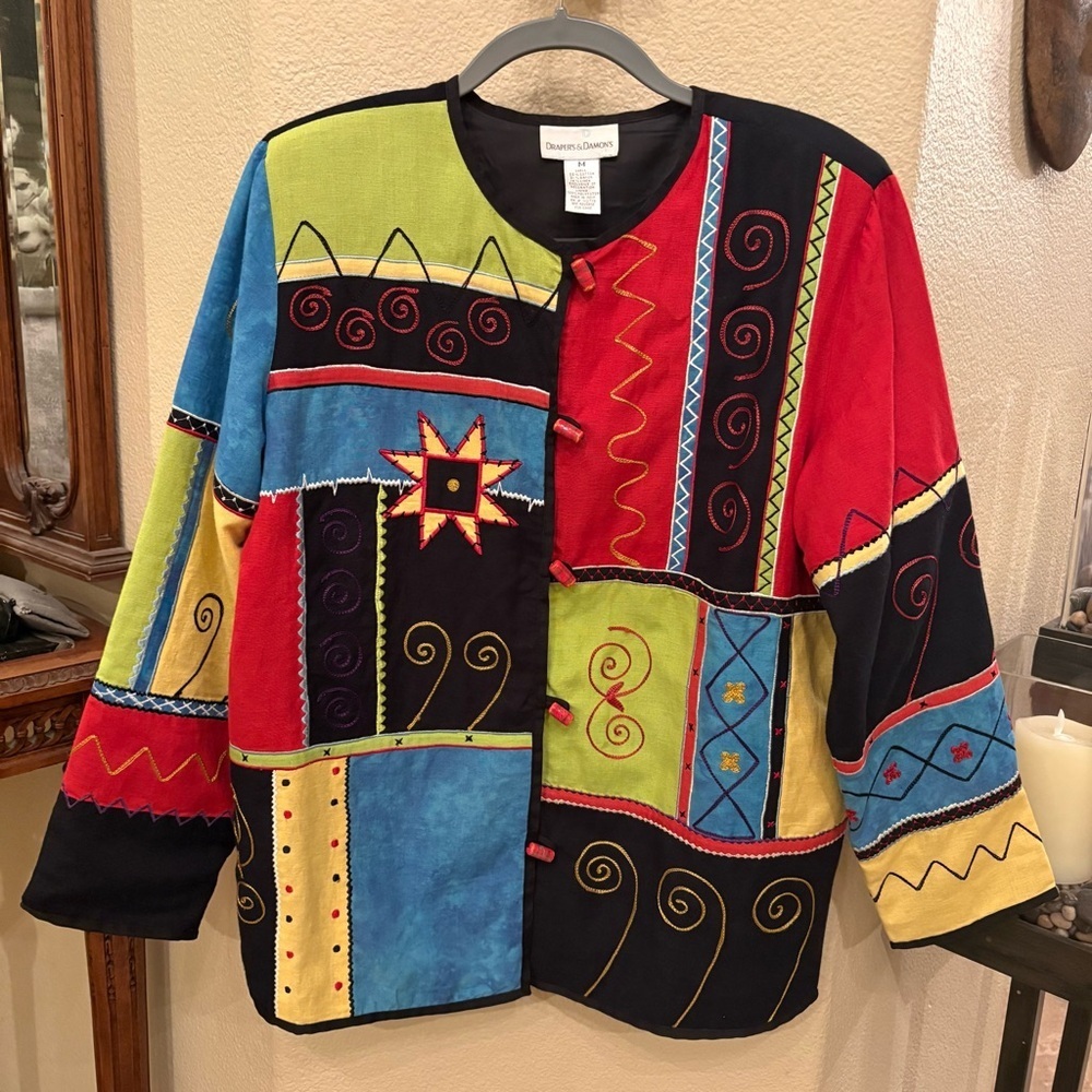 Vintage DRAPER’S & DAMON’S Colorful Embroidery Patchwork Artsy Jacket- Medium
